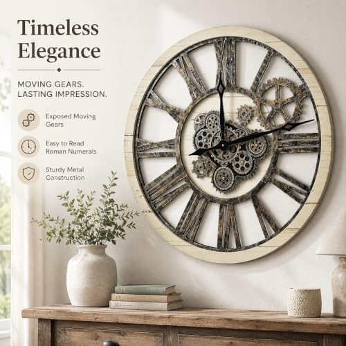 HOIBAI Large Wall Clock 30 Inch Rustic Khaki - Image 4