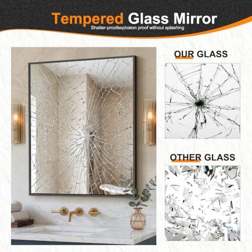 Delma Bathroom Vanity Mirror, 36x30 Black Metal Framed Mirror - Image 5