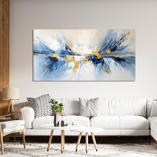 YISXINOAG Gold Blue Abstract Wall Art Modern Canvas Artwork Print 20"X40" - Image 5