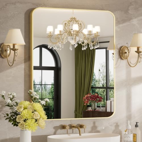 30"x36" Bathroom Mirror for Over Sink, Brushed Gold Rectangle Vanity Mirror by MZON