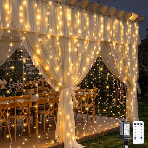 JMEXSUSS 900 LED Curtain Lights, Outdoor String Lights Indoor, 9.5x29.5ft by JMEXSUSS