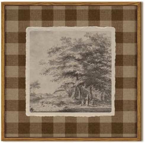VIYYIEA Vintage Square Framed Wall Art, Sketch Oak Tree Landscape Prints by VIYYIEAART