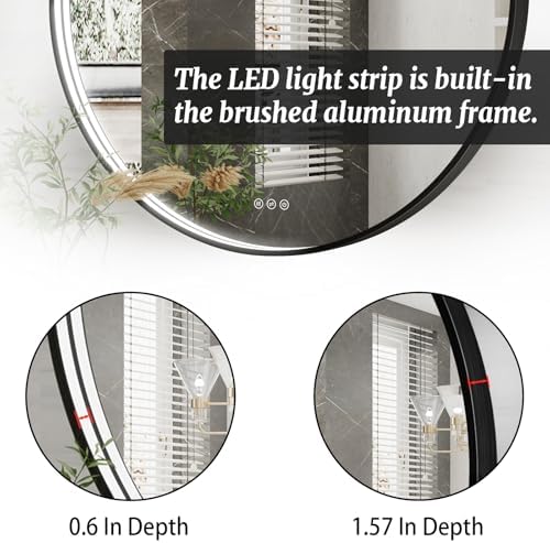 36 Inch Round LED Bathroom Mirror, Wall Mouted LED Vanity Mirror - Image 3