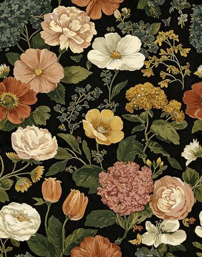 Dark Vintage Floral Peel and Stick Wallpaper Floral and Leaf Contact Paper by EchoSphere