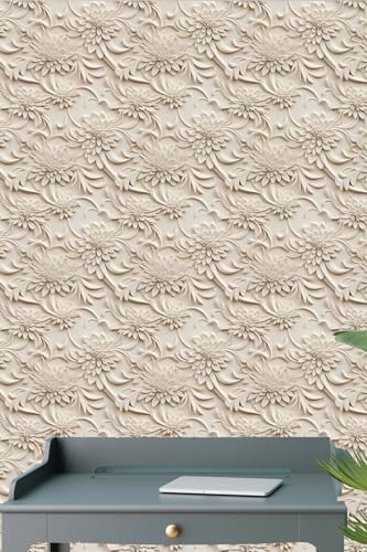 Peel and Stick Wallpaper Light Brown Scroll Floral Small - Image 6