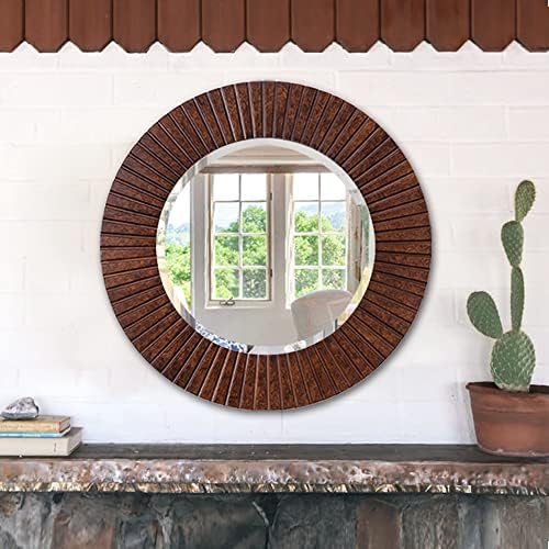 Chende 30'' Round Mirror with Wood Frame, Large Decorative Mirror - Image 5