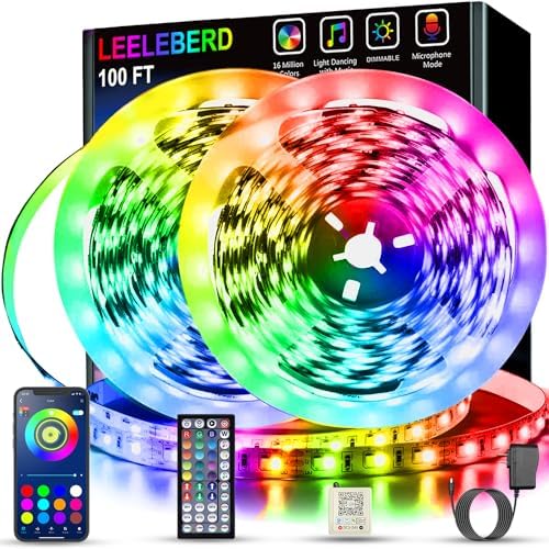 Leeleberd Led Lights for Bedroom 100 ft Music Sync Color Changing RGB Led Strip by Leeleberd