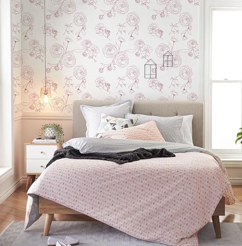 Safiyya 393"x17.3" Pink Floral Peel and Stick Wallpaper Modern Contact Paper - Image 4