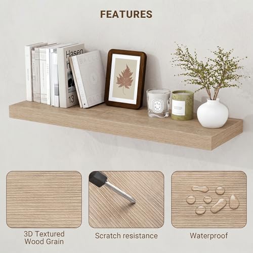 Acovy 72 Inch Floating Shelves, 3D Textured Wood Grain, Wooden Shelves - Image 4