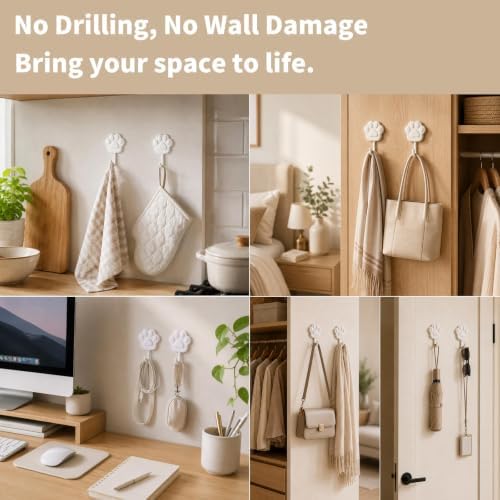 Cute Paw Adhesive Wall Hooks, No Damage, No Drill, Strong Hold - Image 4