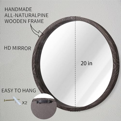 JJUUYOU Large Round Mirrors for Wall Circular Mirror for Bathroom, Rounded 20 - Image 2