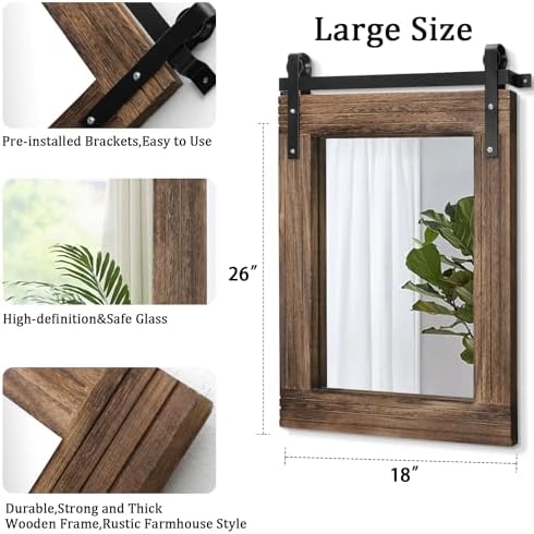 AAZZKANG Rustic Wood Mirror Rectangle Decorative Wall Mirror Large 26"x18" - Image 2