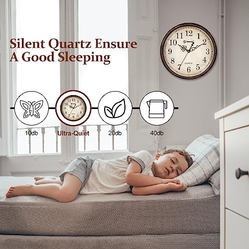 Geevon Retro Silent 12 Inch Wall Clock Non Ticking, Rustic Vintage Clock Quartz - Image 2