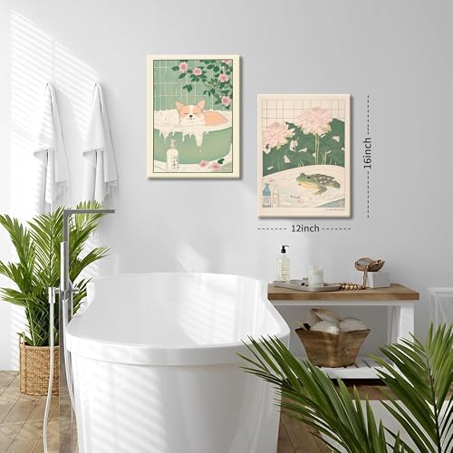 Framed Japanese Bathroom Wall Art Set of 2, Funny Japanese Bathroom Frog Dog - Image 5