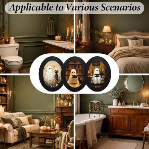 3Pcs Spooky Ghost Halloween Oval Wall Art Framed Dark Academia Decor - Image 6