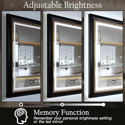 ROLOVE 23x33 Inch Lighted Baroque Bathroom Mirror, Antique Black and Gold - Image 5