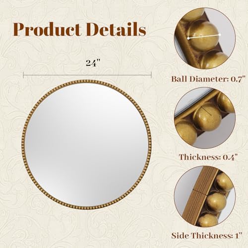 Vintage Round Mirror, 24 Inch Circle Wall Mounted Mirror - Image 5