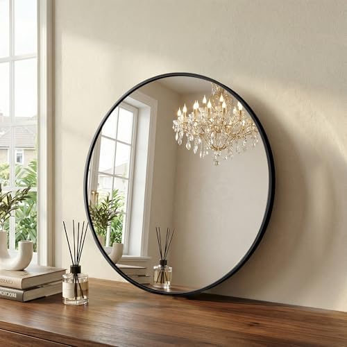 20 Inch Black Round Bathroom Wall Mirror, Round Mirrors - Image 2