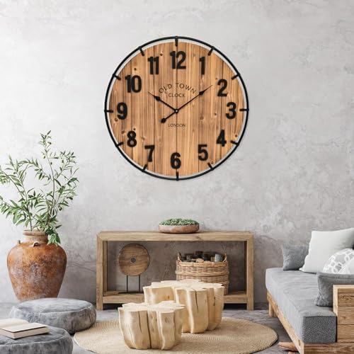 30 Inch Farmhouse Wall Clock Large Old Town Vintage Rustic Wooden Clock - Image 2