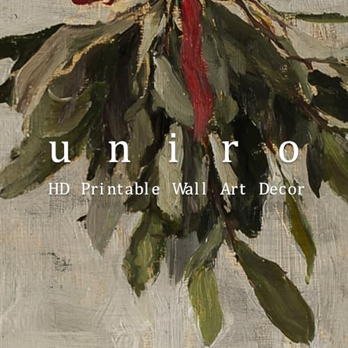 uniro Vintage Christmas Mistletoe Print Artwork Painting Winter Farmhouse - Image 7