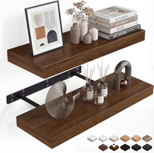 24in Walnut Floating Shelves for Wall, Home Decor by INHABITUNION