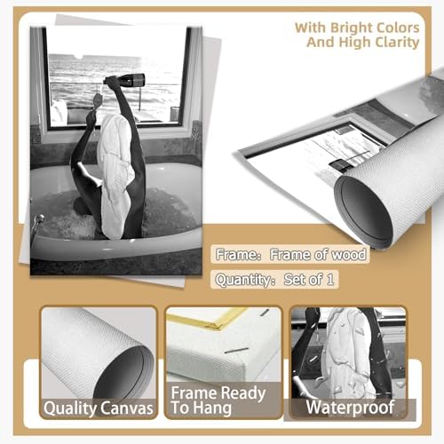 Trendy Black and White Posters Funny Woman Drinking Wine in Bathtub Wall Art - Image 7