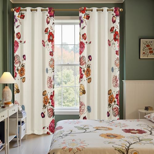 jinchan Beige Floral Blackout Curtains 84 Inch Vintage Grommet 2 Panels - Image 4