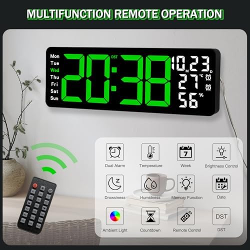 JoFomp 17.3" Large Digital Wall Clock, LED Digital Clock Large Display - Image 4