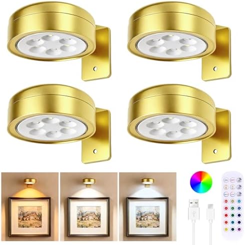 4-Pack Picture Lights for Wall, Rechargeable Cordless Poster Lights by Unknown