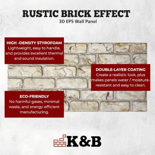 K&B Panels 3D Wall Panels, Realistic Rustic Brick Effect Styrofoam Wall - Image 5