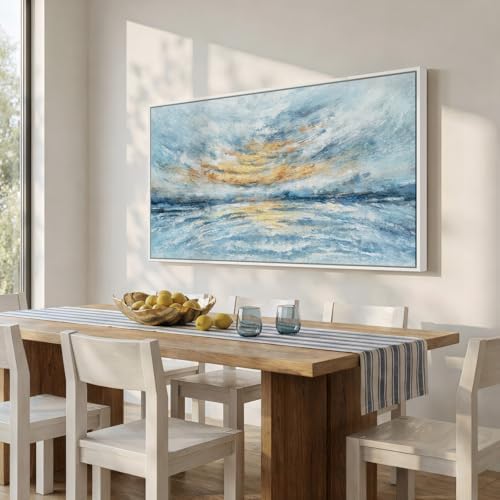 Extra Large Framed Blue Abstract Coastal Wall Art - Image 4