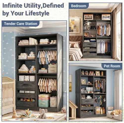 iSunirm 3FT Closet System with 6 Shelves, Wood Walk-in Closet with Closed & 2 - Image 5