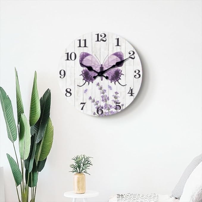 XFM Large Purple Butterfly Wall Clock 24 Inch Silent - Image 5