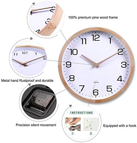 Kesin 12 Inches Wooden Round Silent Wall Clock White Wood Wall Clocks - Image 3