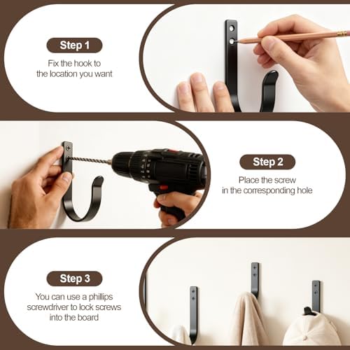 10 Pack Large Black Metal Wall Hooks - Image 6