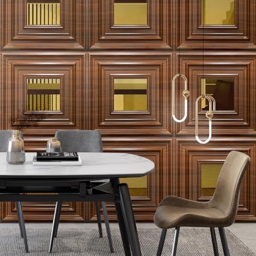 12 Pack PVC Ceiling Tiles 19.7"x19.7" – Gold Mirror & Wood Grain 3D Wall Panels - Image 3