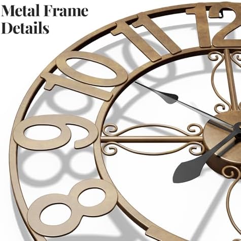 Cuspin 20 Inch Wall Clock Bronze, Large Rustic Decorative Metal Wall Clock - Image 3