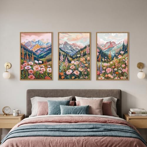 Boho Vibrant Mountain Wildflower Framed Canvas Wall Art Set- 16"x24"x3 - Image 4