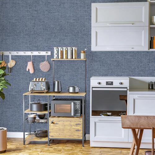 Denim Blue Grasscloth Peel and Stick Wallpaper 15.7inch x 590.6inch - Image 5