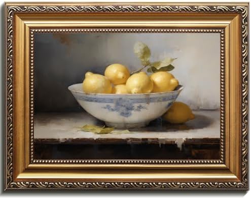 uniro Vintage Gold Framed Wall Art, Vintage Lemons Still Life Canvas Art Prints by uniro