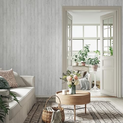 Abyssaly White Wood Shiplap Peel and Stick Wallpaper Farmhouse Wallpaper - Image 2