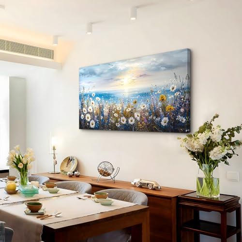 crmotu Modern Coastal Wall Decor, Daisy Wildflowers Art Prints 24X48 In - Image 4