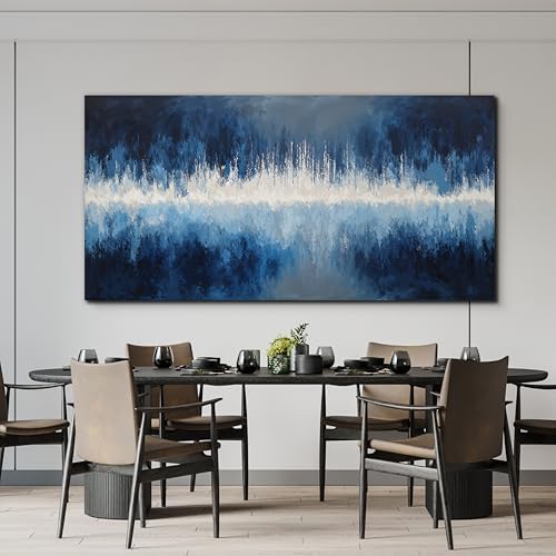 YISXINOAG Deep Blue Abstract Wall Art Modern Calm Cool Tones Canvas 24"X48" - Image 6