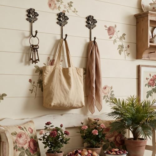 Hicarer 3 Pcs Cast Iron Antique Gold Rose Wall Hooks - Image 5