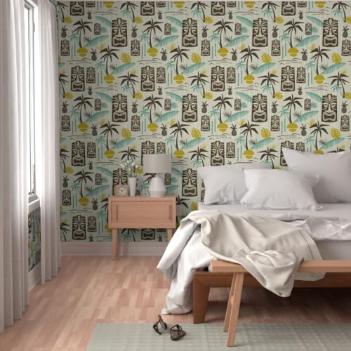 Spoonflower Island Tiki Tan Peel and Stick Removable Wallpaper - Image 5