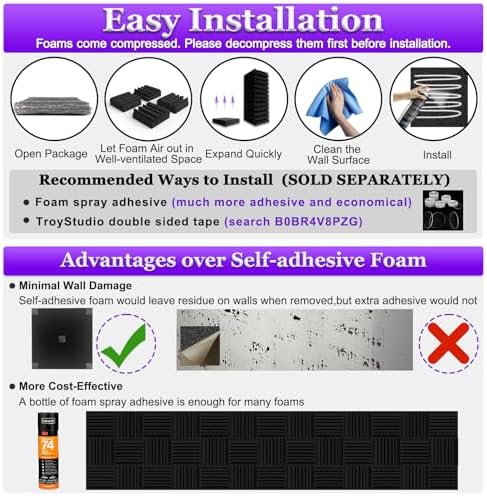 TroyStudio Thick Acoustic Foam Panels, Dense Soundproof Padding Tile, Recording - Image 6