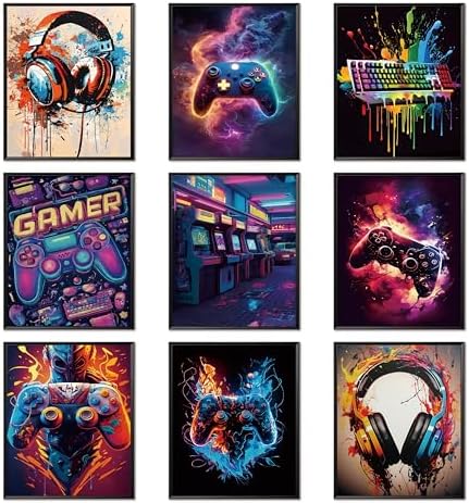 ARKZSHO Cool Game Canvas Posters Wall Art Set of 9, Retro Video Gamer by Unknown
