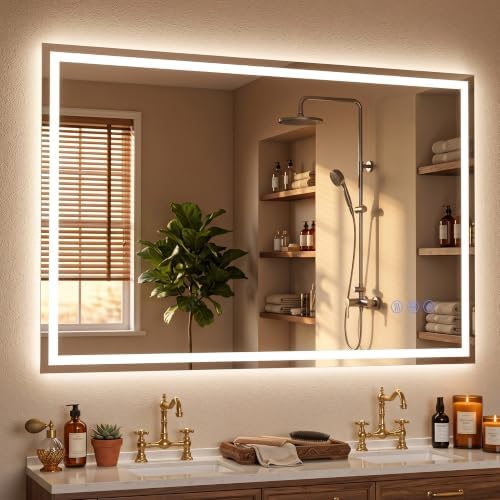 LED Bathroom Mirror 48"x32", Wall-Mounted Vanity Mirrors Front & Backlit by Bimno