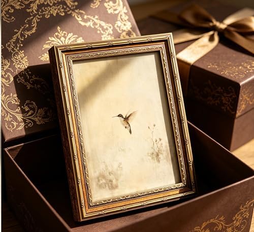 Vintage Gold Framed Hummingbird Wall art, Antique Flying Bird Oil Painting - Image 6
