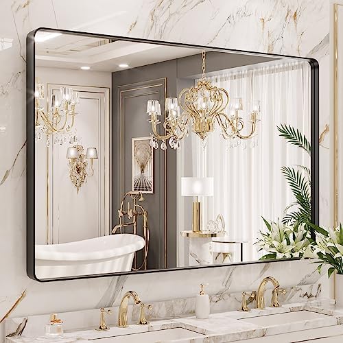 LOAAO 48X40 Inch Black Bathroom Mirror Metal Framed by LOAAO